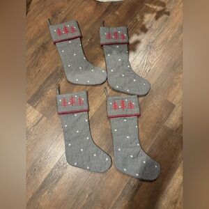 Gray Christmas Stockings with Red Tree Design